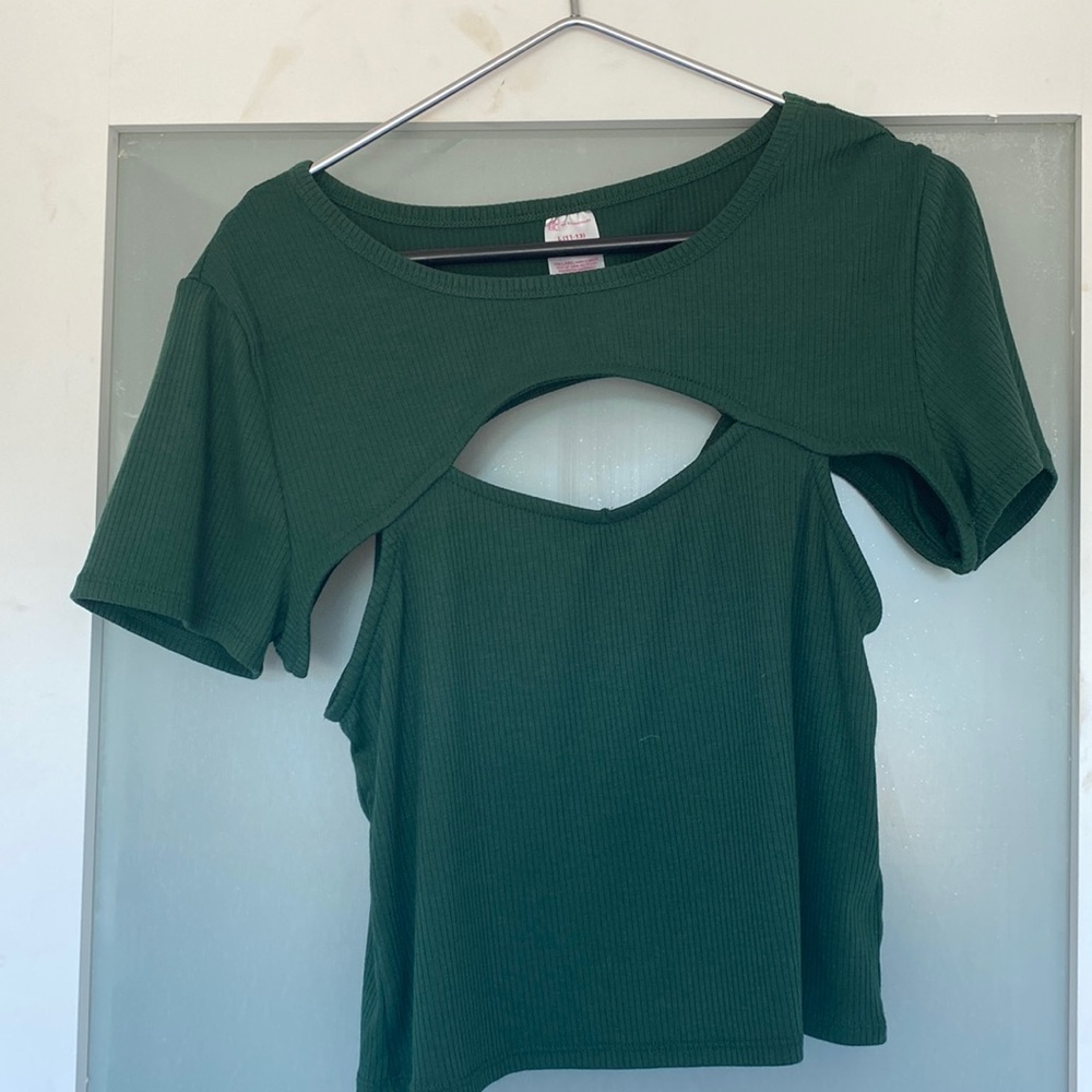 dark green open front shirt